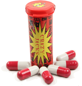 Crazy Jacks capsules in a distinctive bottle, designed to offer high-quality energy and performance support, enhancing overall wellness and experience