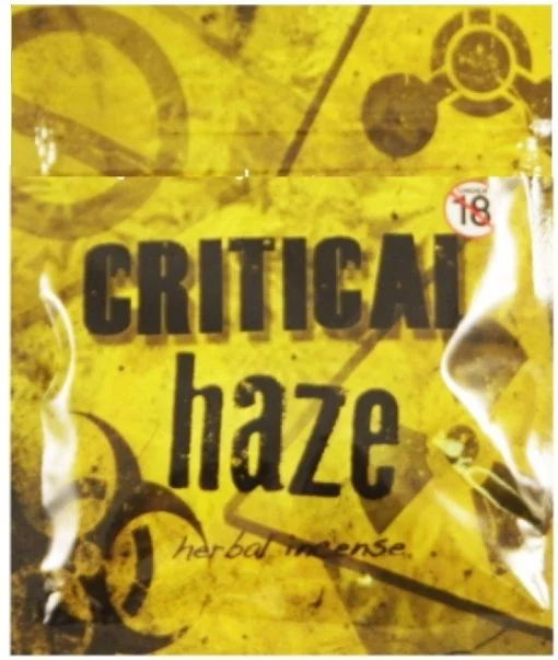 Herbal Incense Critical Haze packaging showcasing a bold and earthy design that reflects its powerful, relaxing aroma