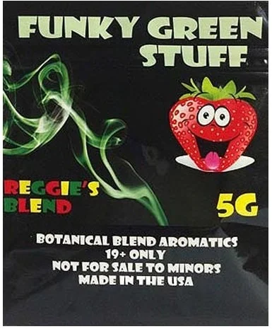 Funky Green Stuff Herbal Incense package featuring vibrant, colorful designs that reflect the product's lively and invigorating aroma